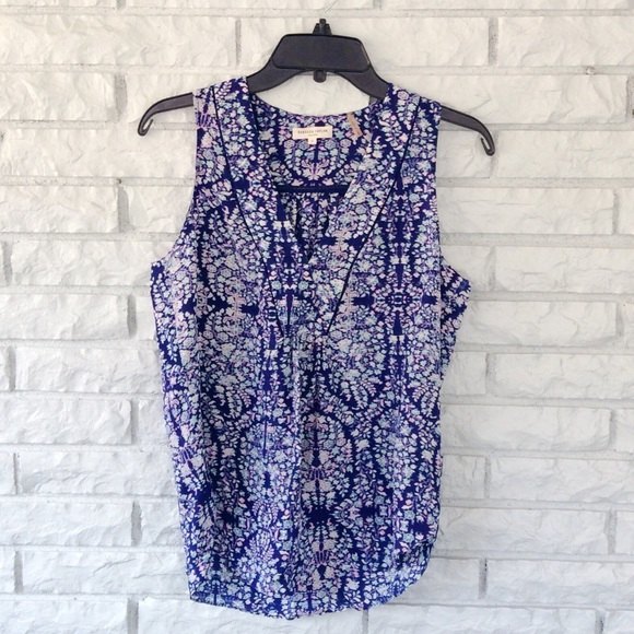 Rebecca Taylor Silk blue pattern boho Tank Top - Size 4 - Picture 1 of 6